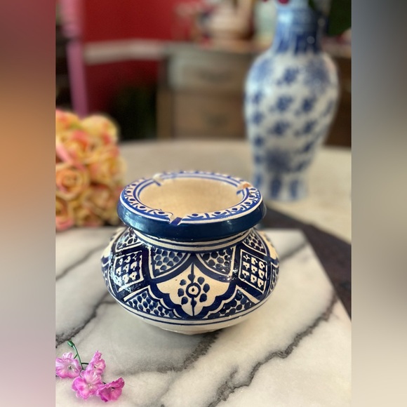 Moroccan Handmade Ceramic Ashtray Smokeless Cigar Exquisite 2-piece Design - Picture 10 of 13